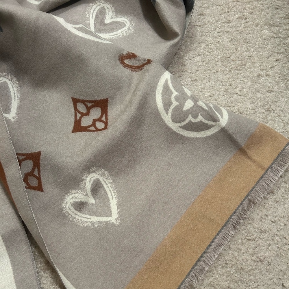Monogram and Stripe Pattern Blanket Scarf NWOT - Picture 6 of 7